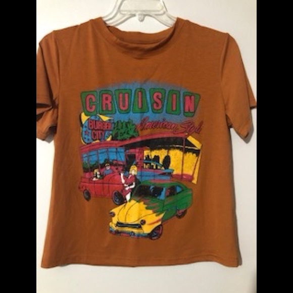SHEIN Retro Cruisin Rust Color Short Sleeve Top - Picture 3 of 7